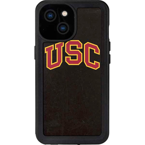 University of Southern California USC Logo Black Distressed iPhone 15 Waterproof Case